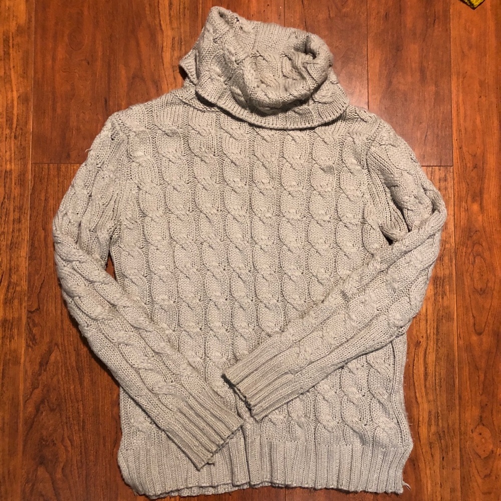 Grey turtle neck, chunky knit sweater